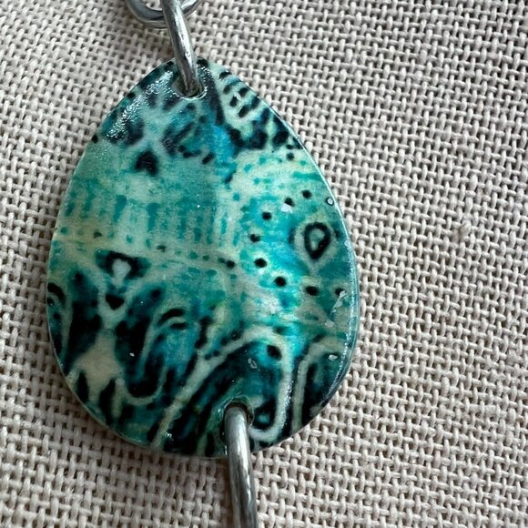 Chunky Stone Statement Necklace Turquoise Color Boho Southwestern Silver Tone - Picture 4 of 8